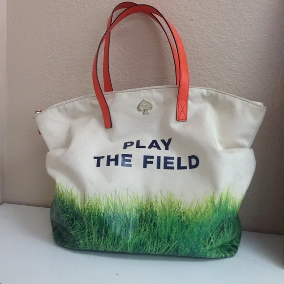 Kate Spade Call to Action Terry Play the Field sassy canvas leather tote bag